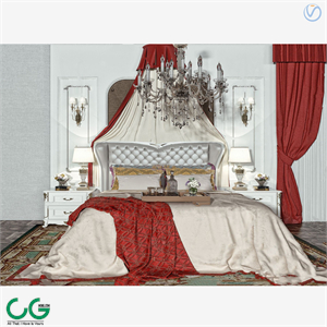 European style fabric double bed 3d model